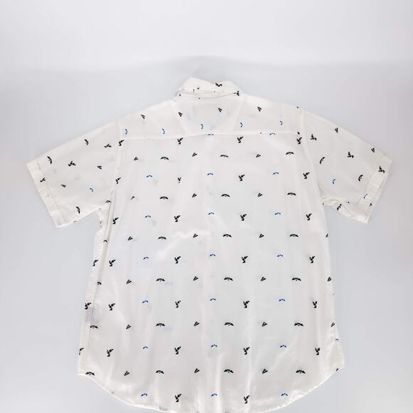 P & K Cuffs Mens White & Black Blue Button Down Short Sleeve GUC Shirt - Size XL - Picture 12 of 12